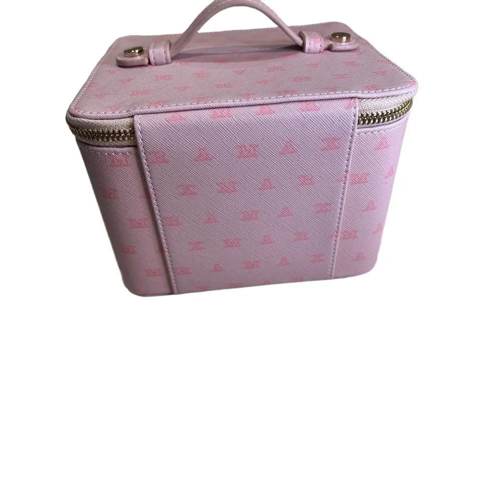 Max Mara Pink Monogram Pattern Vanity Case With Top Handle Zip Closure VIP Gift